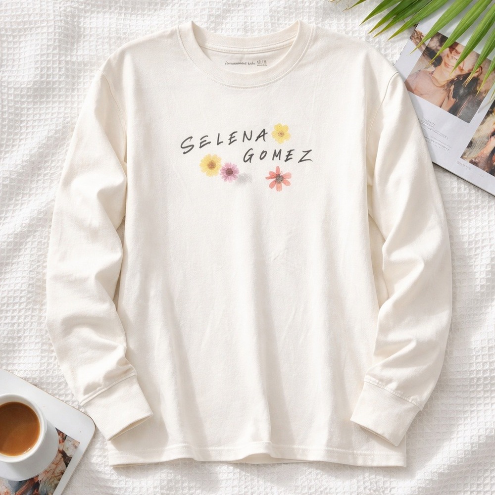 Abercrombie Kids 15/16 Selena Gomez Floral Graphic Long Sleeve Tee Cream